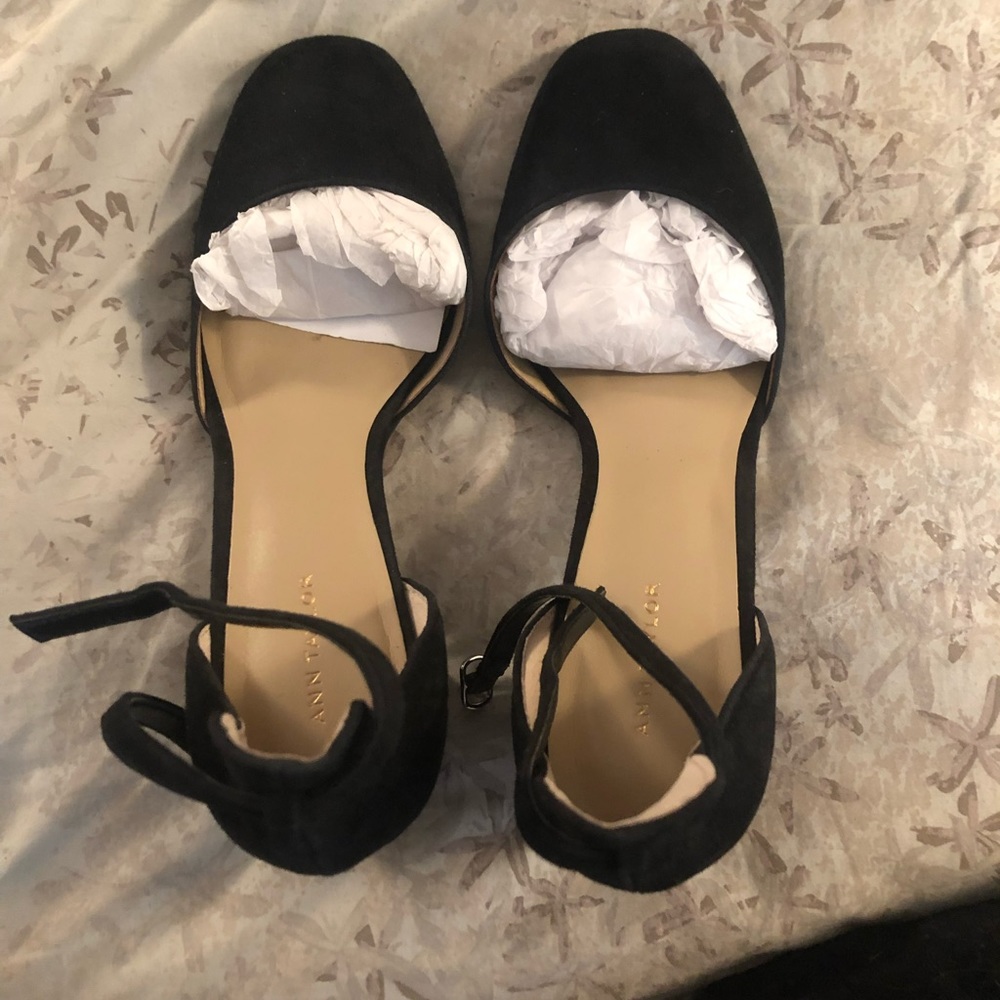 Ann Taylor Black Suede Block Heel Pumps